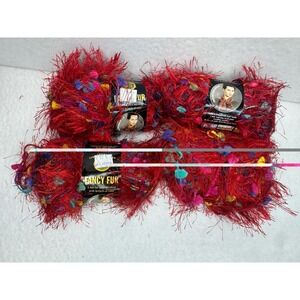 Lion Brand Fancy Fur Rainbow Red Yarn Lot 4 Skeins Eyelash Novelty Yarn